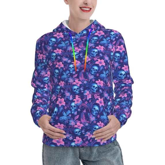 KLL Blue Skull Leaf for Womens Pullover Hoodie with Pocket Hooded Long Sleeve Shirts Sweatshirt for Women-XX-Large