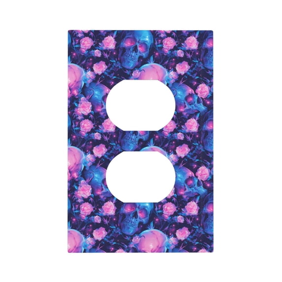 KLL Blue Skull Rose Pattern Electrical Outlet Covers, 3" x 5" 1 Pack Electric Receptacle Plug Covers for Decorator Receptacle Outlet & Switch-Style S