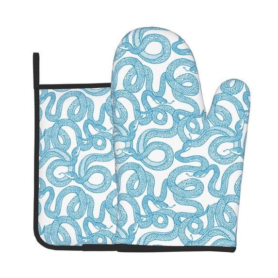 KLL Blue Snake Pattern Oven Mitts and Pot Holders 2pcs Sets for Kitchen, Oven Mitt Heat Resistant 536°F, Oven Gloves for Kitchen,Cooking and Baking