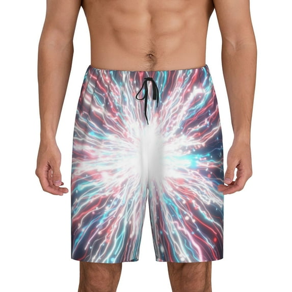 KLL Blue Swirl Fireworks for Men's 1-Pack Shorts,Sleep Pajama Shorts for Men Soft Pj Shorts Men's Pajama Bottoms Sleepwear -XX-Large