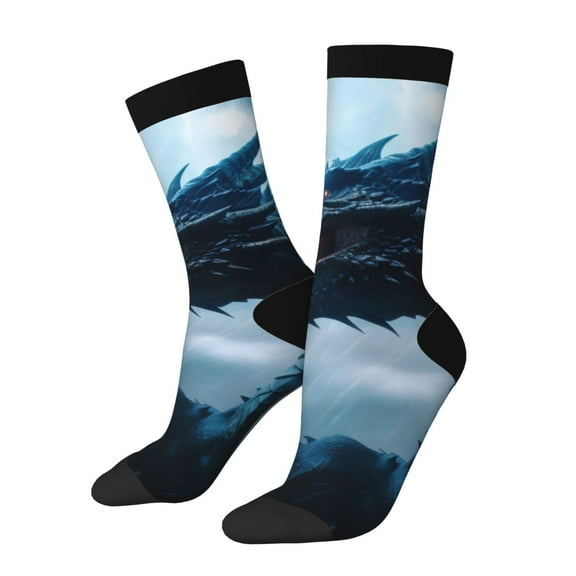 KLL Blue Thunder Storm Dragon Print Cool Socks Men's Women's Crew Socks Funny Crazy Novelty Stockings