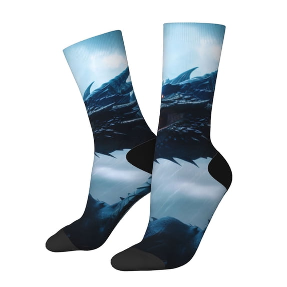 KLL Blue Thunder Storm Dragon Print Cool Socks Men's Women's Crew Socks Funny Crazy Novelty Stockings