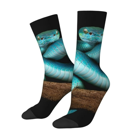 KLL Blue Viper Snake Print Cool Socks Men's Women's Crew Socks Funny Crazy Novelty Stockings