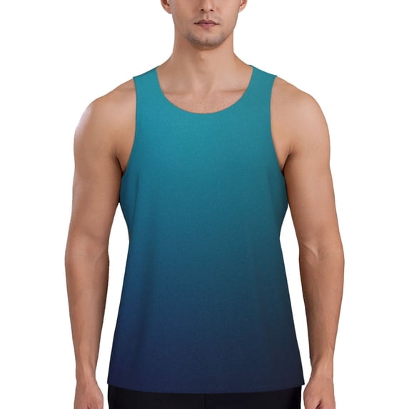 KLL Blue and Teal Gradient Print Men's Muscle Gym Workout Stringer Tank Tops Bodybuilding Fitness T-Shirts Tank Tops Men-3X-Large