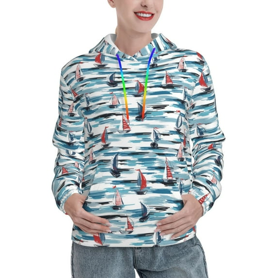 KLL Boat In Ocean for Womens Pullover Hoodie with Pocket Hooded Long Sleeve Shirts Sweatshirt for Women-Large
