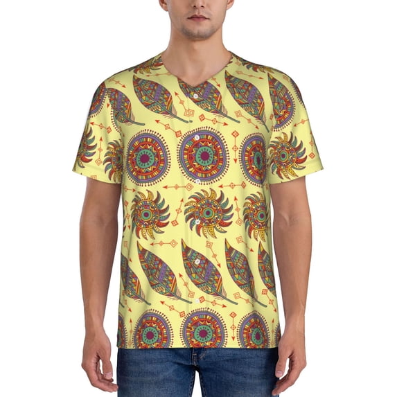 KLL Bohemia for Men's Baseball Shirts,Short Sleeve Casual Shirts Button Down Shirt for Men Beach Summer Wedding Shirt-Large