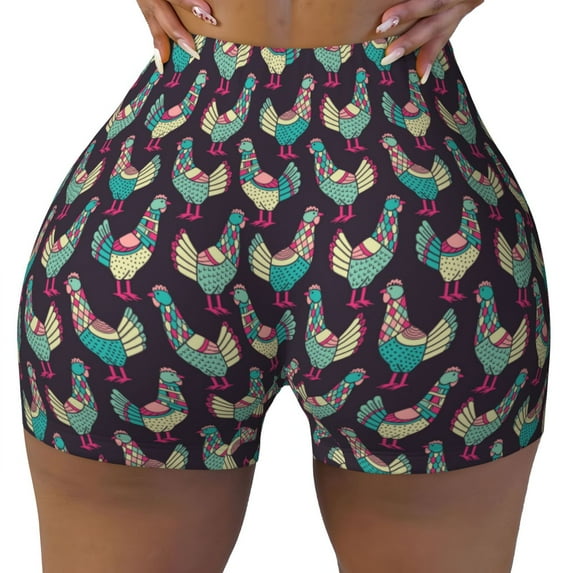 KLL Bohemian Chicken Pattern Workout Shorts for Women Scrunch Short Gym Yoga Running Sport Active Exercise Fitness Shorts