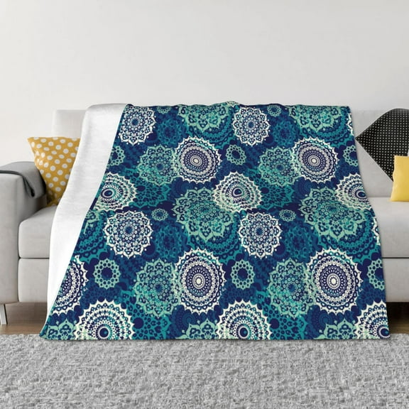 KLL Bohemian Mandala Print Fleece Throw Blanket, Horizontal Fleece Bedding Cute Soft Blankets Comfy Fleece Flannel Plush Home Decor for Couch & Bed -40"x30"