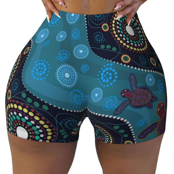 KLL Bohemian Turtle Pattern Workout Shorts for Women Scrunch Short Gym Yoga Running Sport Active Exercise Fitness Shorts