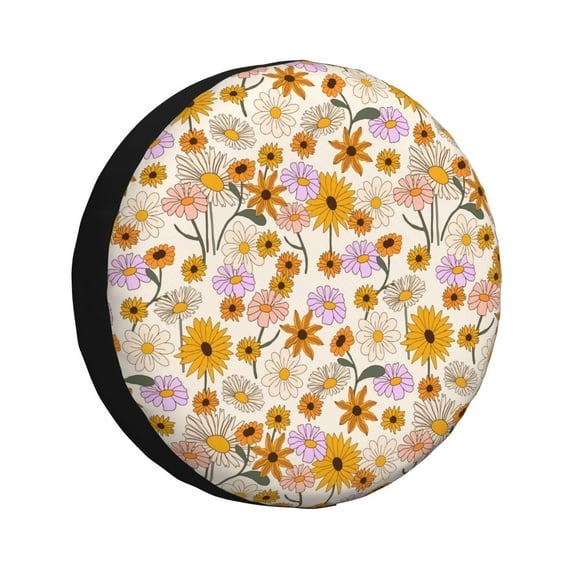 KLL Boho Flowers Pattern 14-17 inch Spare Tire Cover Universal Wheel Protector for Truck SUV Trailer Camping Rv Tire Covers-16 inch