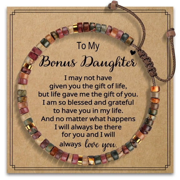 KLL Bonus Daughter Gifts from Stepmom - To My Bonus Daughter Natural Stone Bracelets Beads Funny Birthday Gifts Thanksgiving Day Present