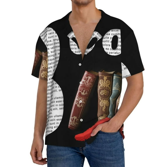 KLL Books1 Print Men's Shirt Short Sleeve Button Down Summer Cuba Beach Shirts- 3X-Large