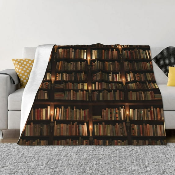 KLL Bookshelves Print Fleece Throw Blanket, Horizontal Fleece Bedding Cute Soft Blankets Comfy Fleece Flannel Plush Home Decor for Couch & Bed -40"x30"