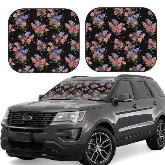 KLL Bouquet Windshield Sun Shade 2-Piece Foldable Car Front Window Sunshade for Most Sedans SUV Truck- Large