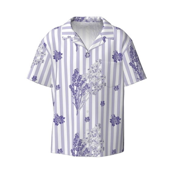 KLL Bouquet and Lavender Flowers Print Men's Shirt Short Sleeve Button Down Summer Cuba Beach Shirts- XX-Large