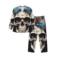 thumbnail image 1 of KLL Bow Flower Skull Sleepwear Mens Flannel Pajamas,Long Cotton Pj Set, 1 of 7