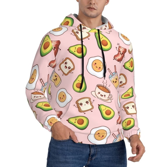 KLL Breakfast Print Mens Hoodie Long Sleeve Casual Pullover Hooded Sweatshirt Fashion Drawstring Hoodies with Pocket-Small