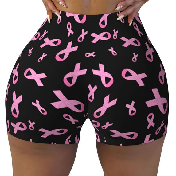 KLL Breast Cancer Awareness Pattern Workout Shorts for Women Scrunch Short Gym Yoga Running Sport Active Exercise Fitness Shorts