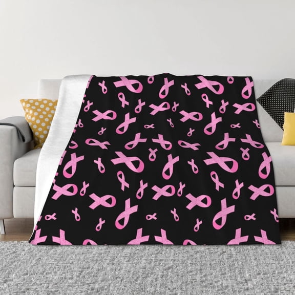 KLL Breast Cancer Awareness Print Fleece Throw Blanket, Horizontal Fleece Bedding Cute Soft Blankets Comfy Fleece Flannel Plush Home Decor for Couch & Bed -
