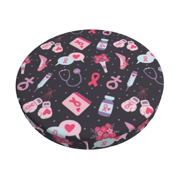 KLL Breast Cancer Awareness1 Round Bar Chair Cushion Cover 13 inch ,Bar Stool Protector with Elastic, Soft Washable