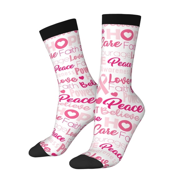 KLL Breast Cancer Pink Ribbons Awareness (2) Print Cool Socks Men's Women's Crew Socks Funny Crazy Novelty Stockings