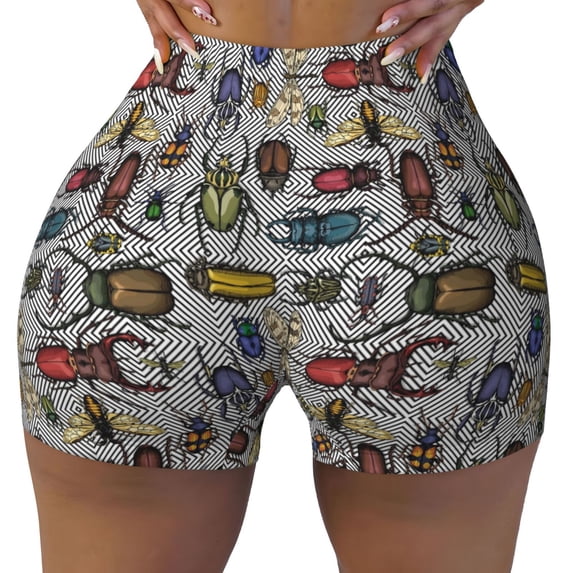 KLL Bright Insects Pattern Workout Shorts for Women Scrunch Short Gym Yoga Running Sport Active Exercise Fitness Shorts