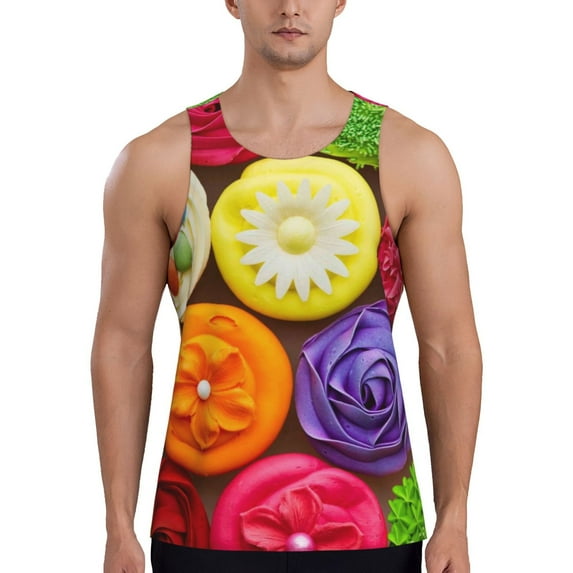 KLL Brightly Colored Cupcakes Print Men's Muscle Gym Workout Stringer Tank Tops Bodybuilding Fitness T-Shirts Tank Tops Men-X-Large