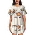 thumbnail image 1 of KLL Brown Cat Cartoon Print Pajama Set for Women Short Sleeve Sleepwear Pjs Soft 2 Piece Lounge Sleepwear Sets-Medium, 1 of 6
