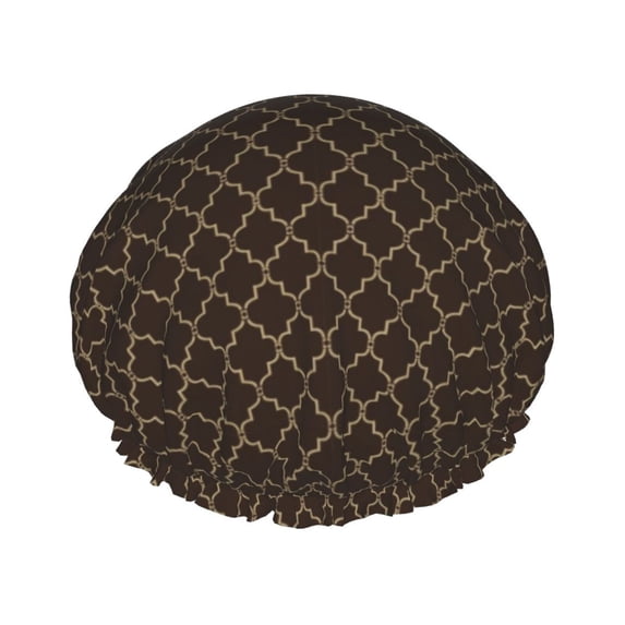 KLL Brown Moroccan Trellis Pattern Shower Cap & Bath Cap for Women,Reversible Oversized Waterproof Shower Caps for all Hair Lengths,Elastic Reusable Bathing Hair Cap