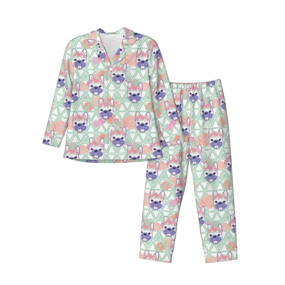 KLL Bulldog Sleepwear Mens Flannel Pajamas,Long Cotton Pj Set