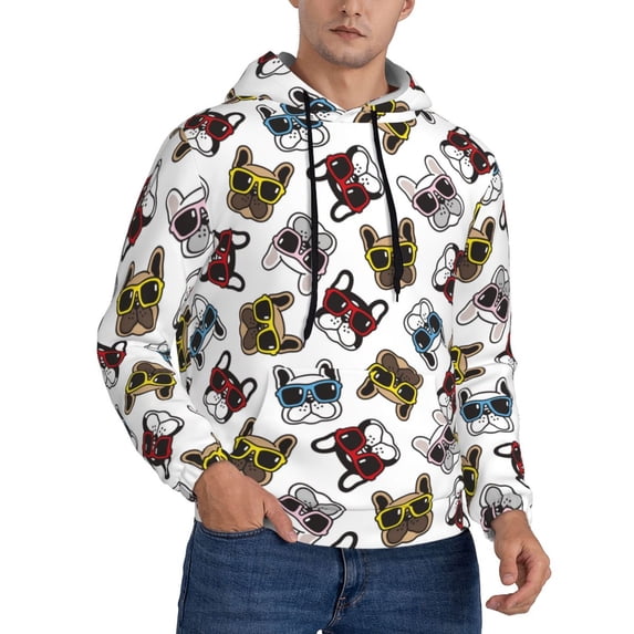 KLL Bulldog Sunglasses Face Print Mens Hoodie Long Sleeve Casual Pullover Hooded Sweatshirt Fashion Drawstring Hoodies with Pocket-XX-Large