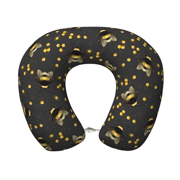 KLL Bumblebee Pattern Memory Foam Cervical Neck Pillow Versatile U-Shaped Pillows for Home/Office/Camping/Travelling/Soft Washable Cover