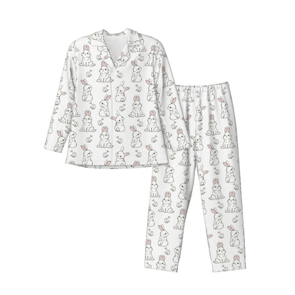 KLL Bunny And Bird Sleepwear Mens Flannel Pajamas,Long Cotton Pj Set