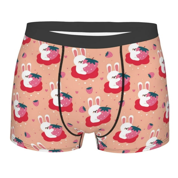 KLL Bunny And Strawberry Men's Cotton Boxer Briefs Underwear-Small