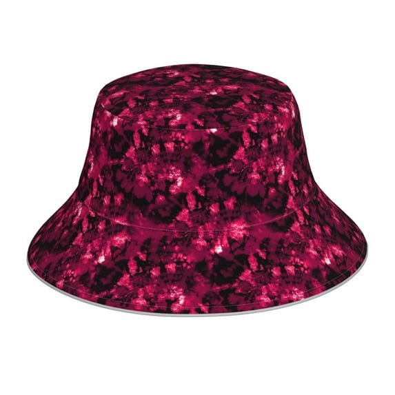 KLL Burgundy Tie Dye Bucket Hat for Women Men Packable Travel Beach Sun Hat Outdoor Rave Accessories Reflective Fisherman Cap
