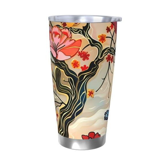 KLL Butterflies And Flowers Painting Print 40oz Stainless Steel Insulated Car Cup with Spillproof Lid - Keep Your Drink Hot or Cold on the Go-Without Straw