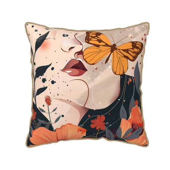 KLL Butterfly Floral Elegance Decorative Throw Pillow Covers Velvet Soft for Couch Sofa Bedroom Living Room Outdoor (No pillow core)- 18"x18"