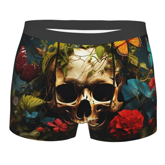 KLL Butterfly Flower Plant Skull Men's Cotton Boxer Briefs Underwear-Small