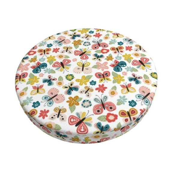 KLL Butterfly Flowers Round Bar Chair Cushion Cover 13 inch ,Bar Stool Protector with Elastic, Soft Washable
