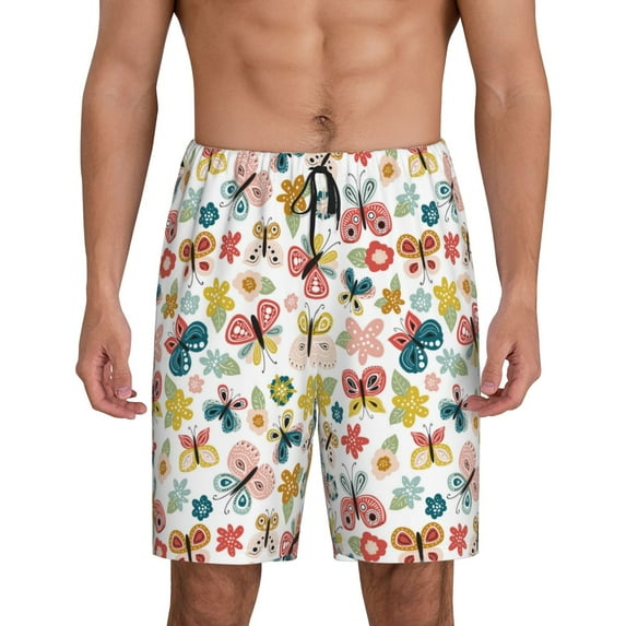 KLL Butterfly Flowers for Men's 1-Pack Shorts,Sleep Pajama Shorts for Men Soft Pj Shorts Men's Pajama Bottoms Sleepwear -Medium