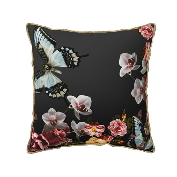 KLL Butterfly with Fowers Decorative Throw Pillow Covers Velvet Soft for Couch Sofa Bedroom Living Room Outdoor - 18"x18"