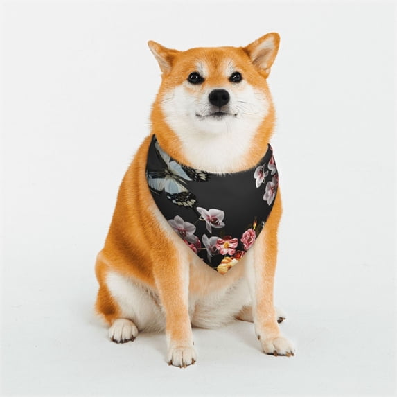 KLL Butterfly with Fowers Dog Bandanas,Triangle Reversible Pet Scarf for Small Medium Large and Extra Large Dogs-Large