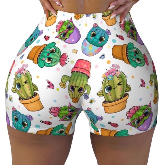 KLL Cactus And Insects Pattern Workout Shorts for Women Scrunch Short Gym Yoga Running Sport Active Exercise Fitness Shorts
