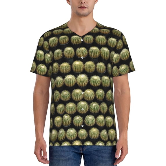 KLL Cactus Farmland for Men's Baseball Shirts,Short Sleeve Casual Shirts Button Down Shirt for Men Beach Summer Wedding Shirt-Medium