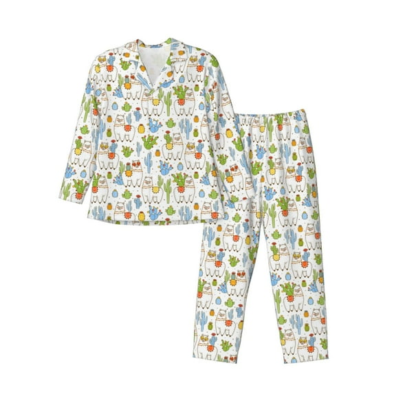 KLL Cactus Plants Sleepwear Mens Flannel Pajamas,Long Cotton Pj Set