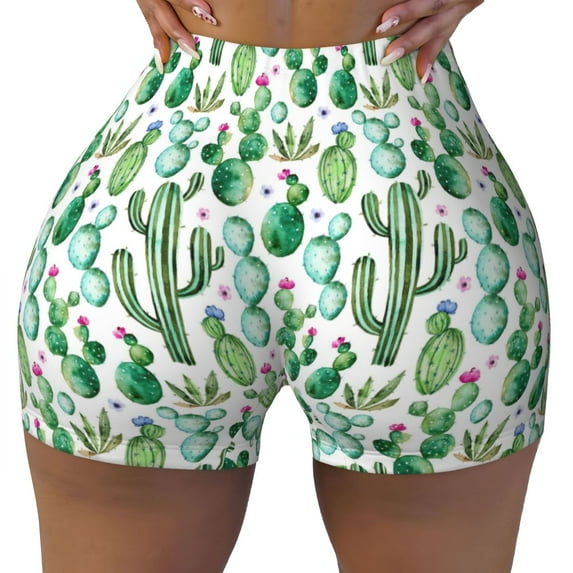 KLL Cactus Plants1 Pattern Workout Shorts for Women Scrunch Short Gym Yoga Running Sport Active Exercise Fitness Shorts