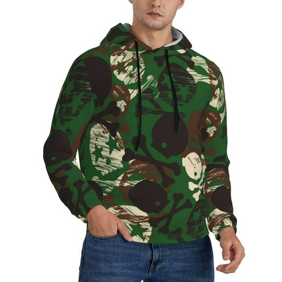 KLL Camouflage Skull Print Mens Hoodie Long Sleeve Casual Pullover Hooded Sweatshirt Fashion Drawstring Hoodies with Pocket-X-Large