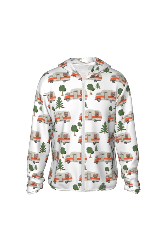 Camp Van Print Men's Women’s UPF 50+ Sun Protection Outdoor Hoodie Jacket Long Sleeve Fishing Hiking Performance Shirt-X-Large