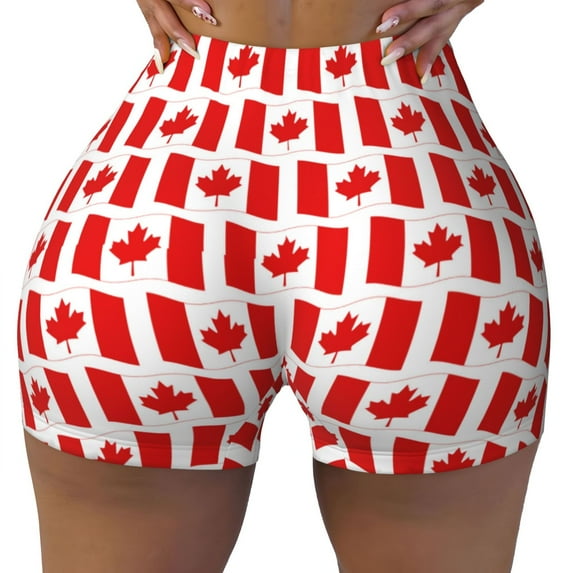 KLL Canada Pattern Workout Shorts for Women Scrunch Short Gym Yoga Running Sport Active Exercise Fitness Shorts