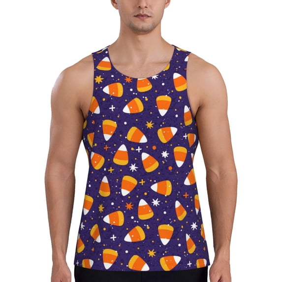 KLL Candy Corn (2) Print Men's Muscle Gym Workout Stringer Tank Tops Bodybuilding Fitness T-Shirts Tank Tops Men-X-Large